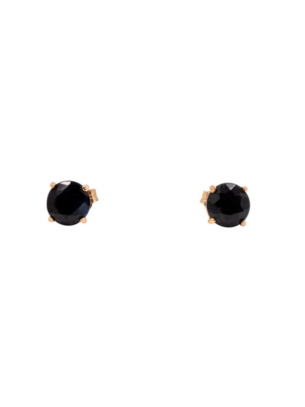 14K Yellow Gold 3.00 Carat Round Blue Sapphire Stud Earrings